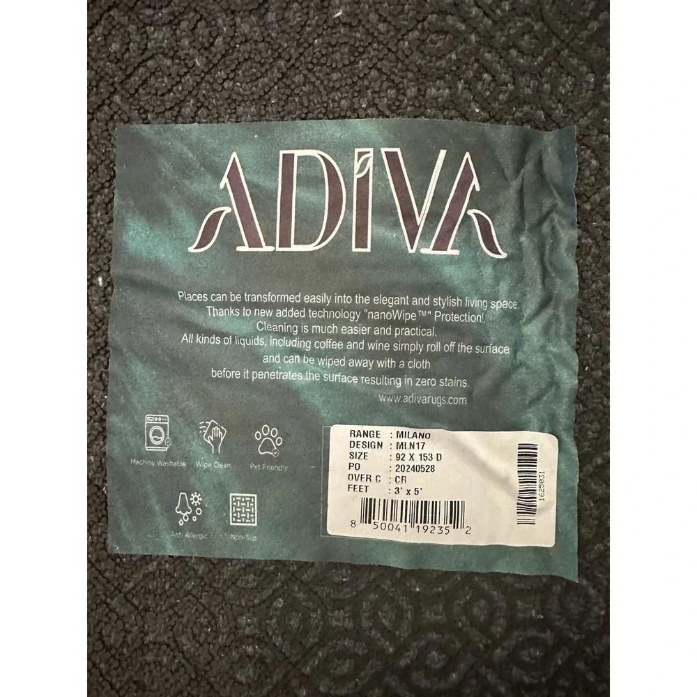 Machine Washable Rug 3'X5' Adiva Milano MLN17 Blue Orange Cream Faded-Look